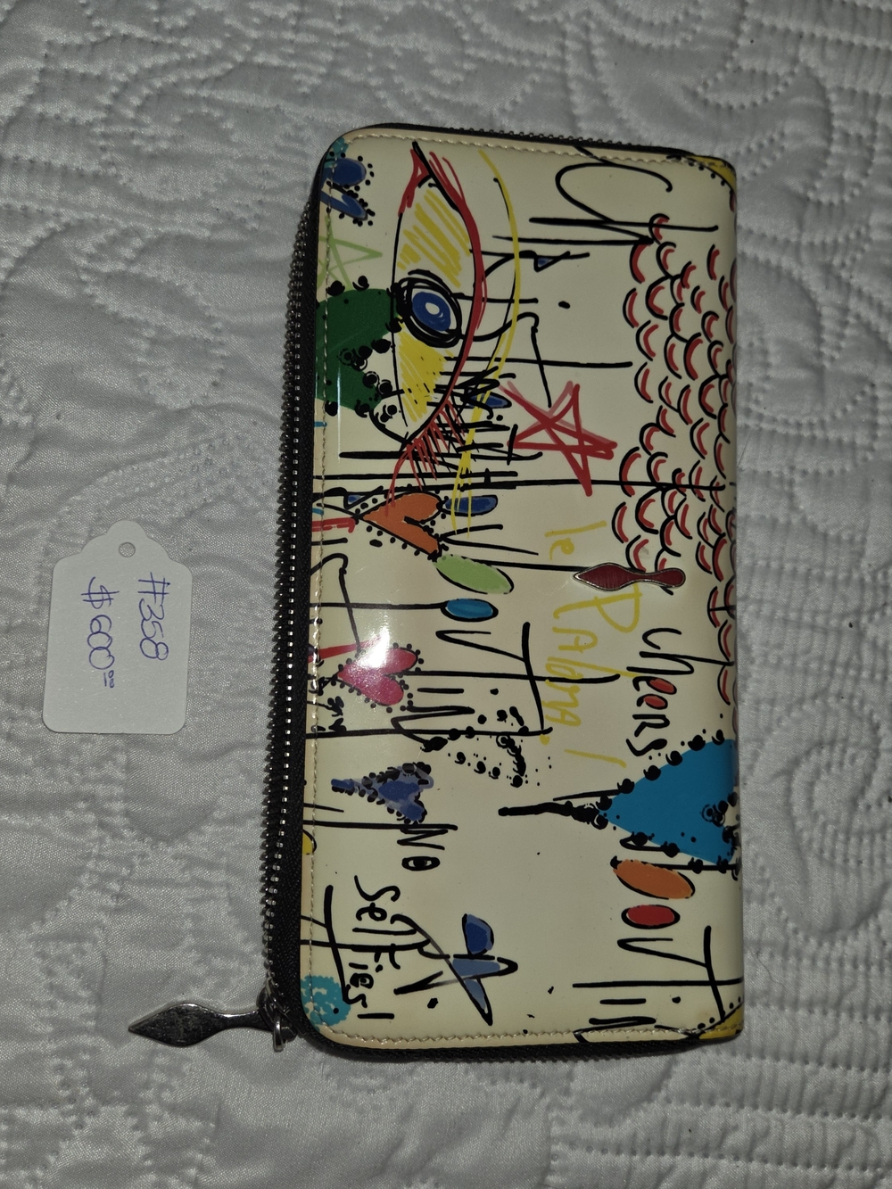 Christian Louboutin Cream Graffiti Zip Wallet with Multicolor Accents